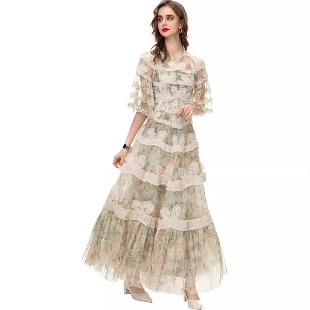 European style lotus leaf dress for women