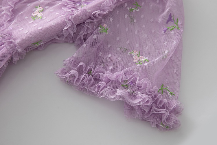 Purple embroidered flowers formal dress summer splice dress