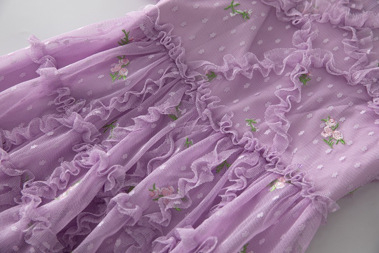 Purple embroidered flowers formal dress summer splice dress