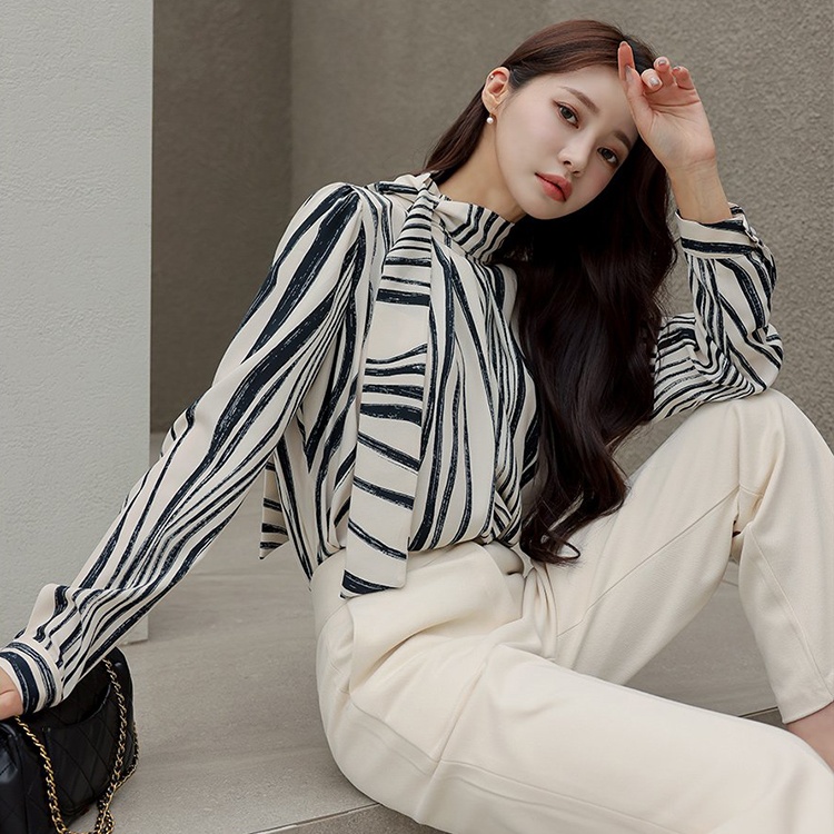 Personality niche autumn shirt zebra retro tops for women