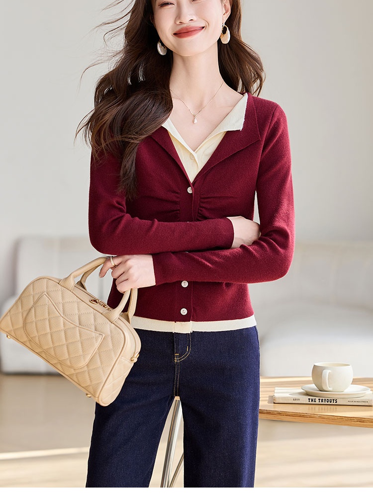 Retro autumn and winter sweater Pseudo-two long sleeve tops