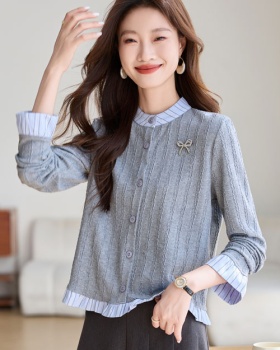 France style slim autumn tops stripe cstand collar sweater