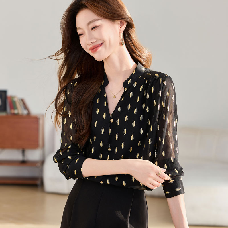 Autumn France style loose shirt black niche tops