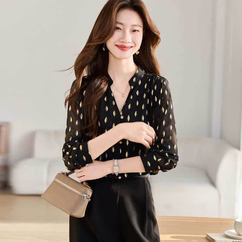 Autumn France style loose shirt black niche tops