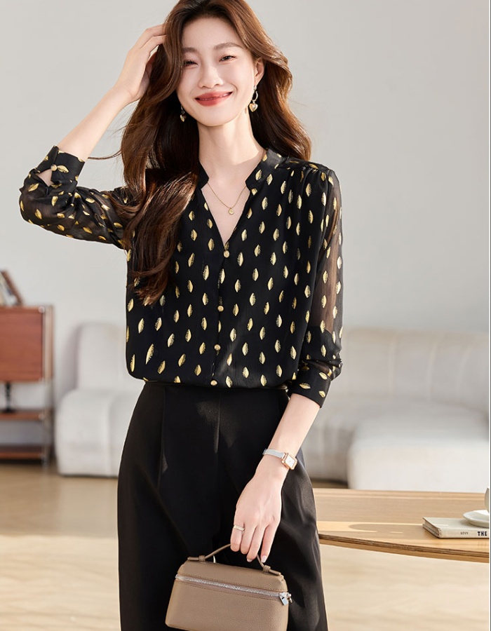 Autumn France style loose shirt black niche tops