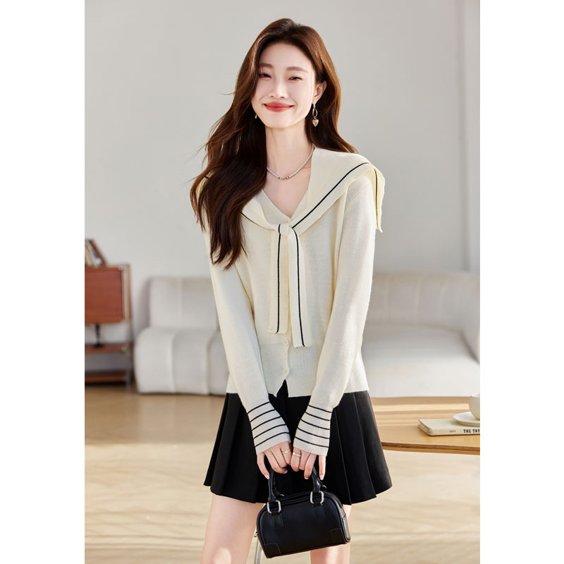 Loose slim all-match shawl knitted autumn cardigan 2pcs set