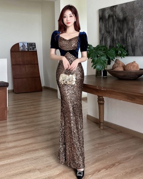 Host light luxury glitter formal dress sequins sexy dress