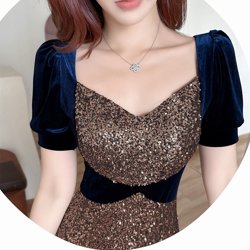 Host light luxury glitter formal dress sequins sexy dress