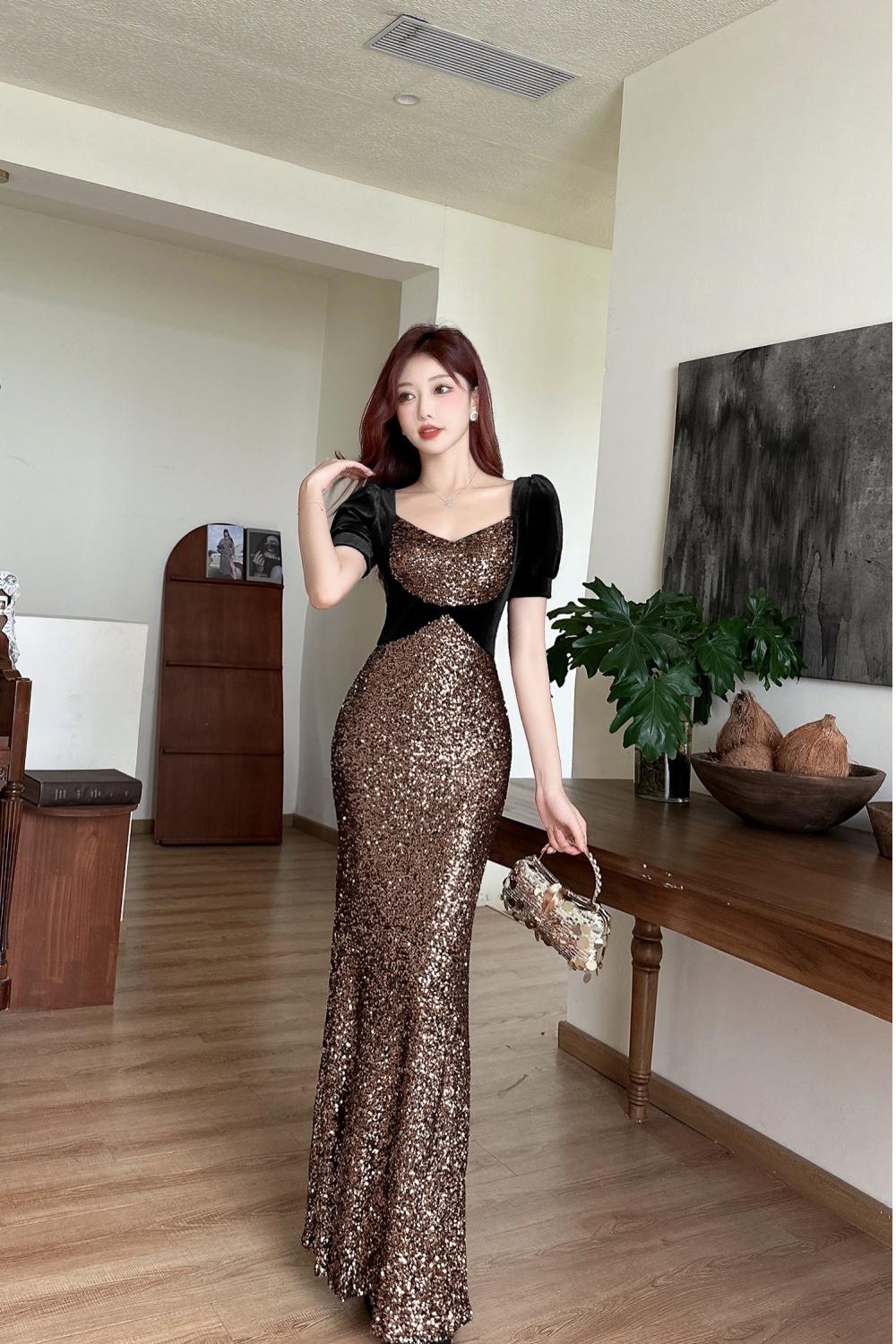 Host light luxury glitter formal dress sequins sexy dress