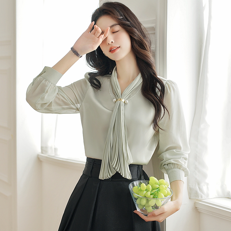 Retro commuting tops long sleeve tender shirt for women