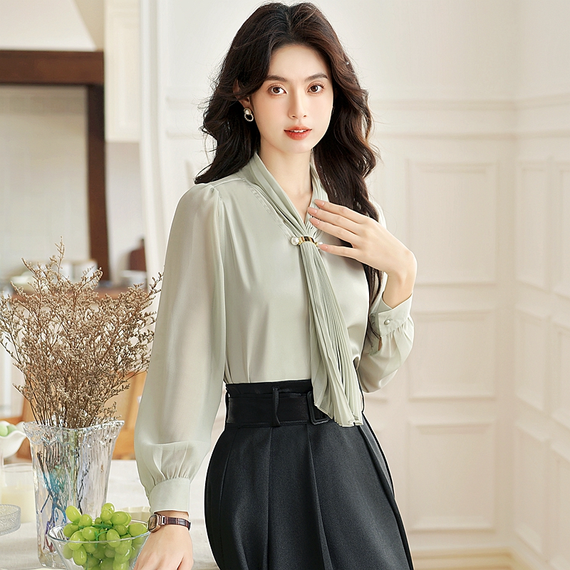 Retro commuting tops long sleeve tender shirt for women