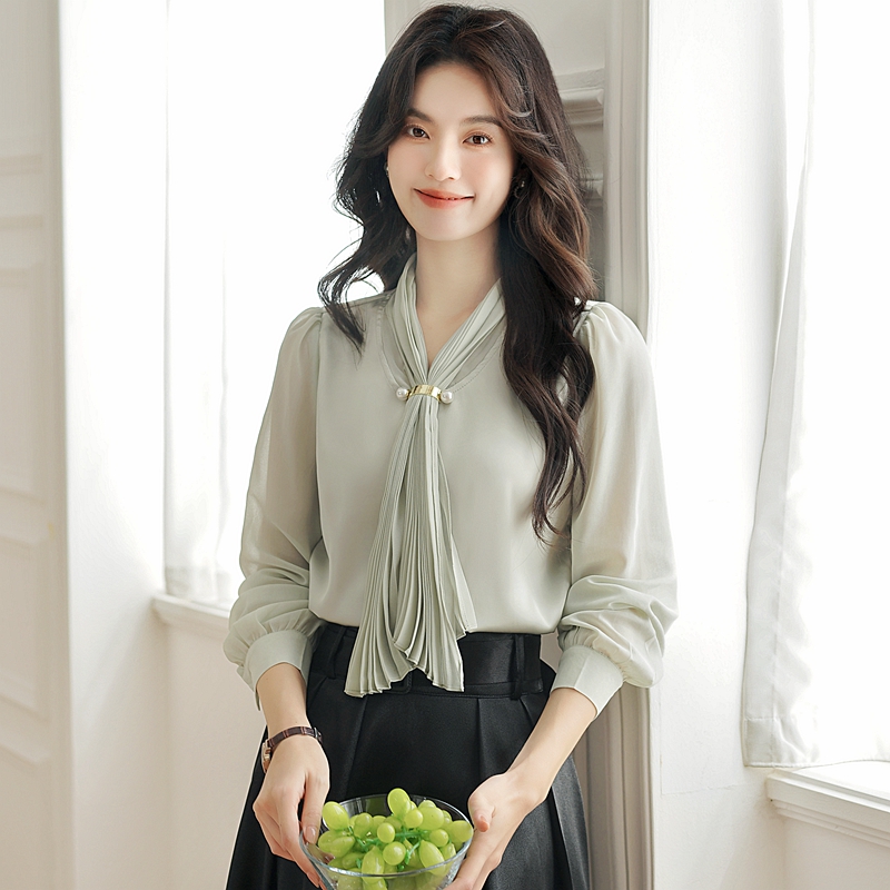 Retro commuting tops long sleeve tender shirt for women