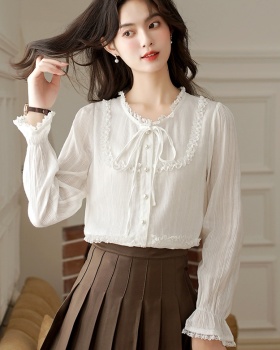 France style white autumn tops sweet temperament shirt