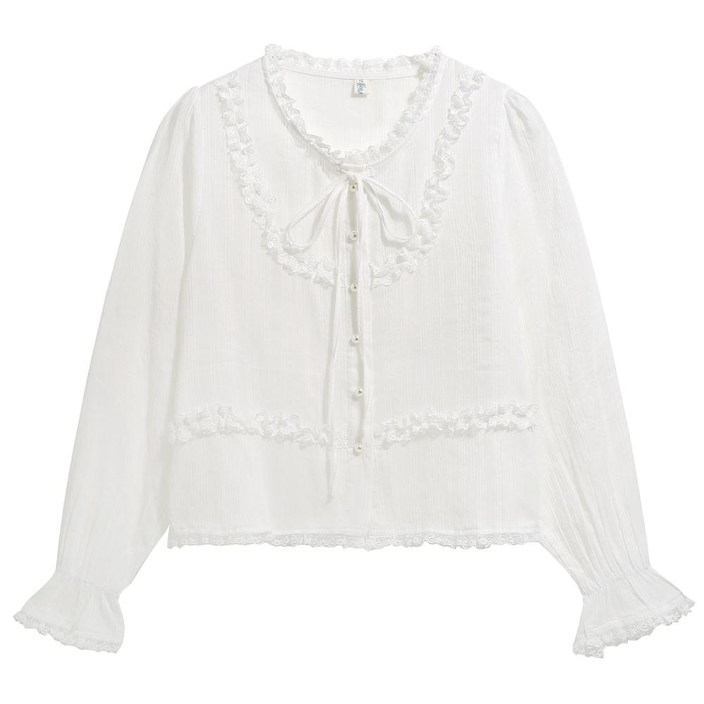 France style white autumn tops sweet temperament shirt