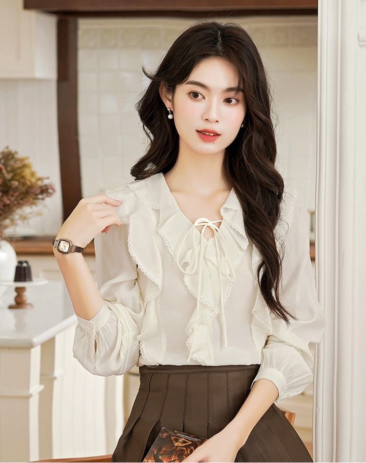 Frenum all-match autumn tops apricot long sleeve shirt