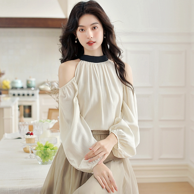 Long sleeve chiffon shirt France style tops for women