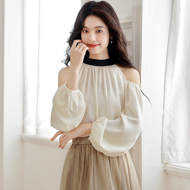 Long sleeve chiffon shirt France style tops for women