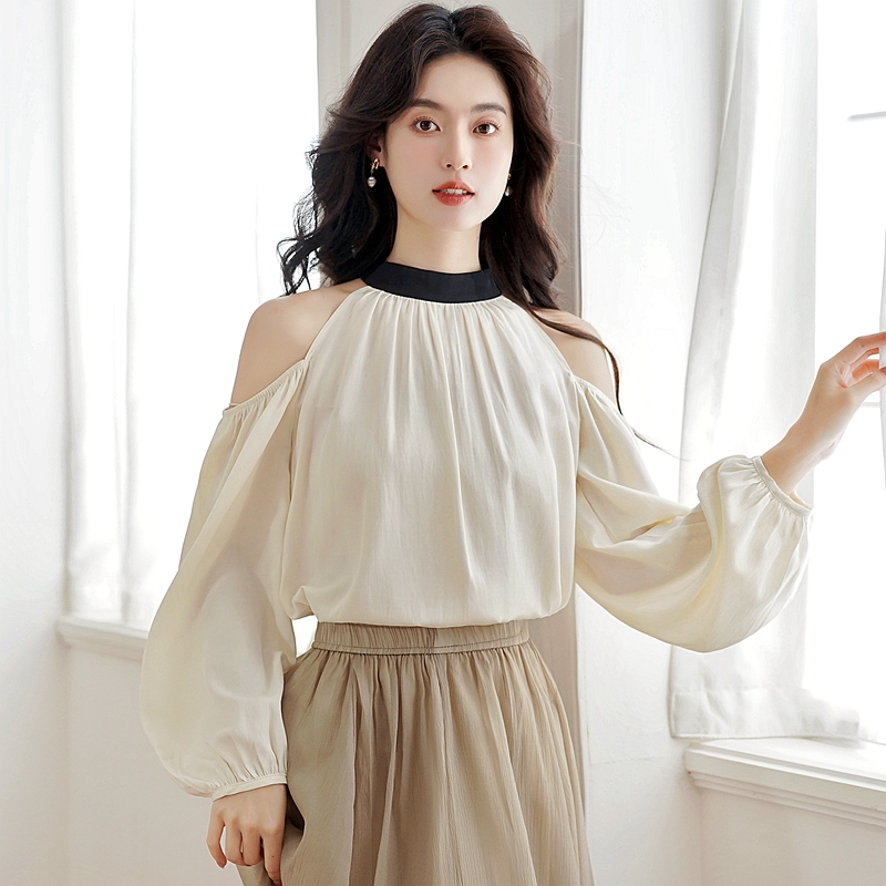 Long sleeve chiffon shirt France style tops for women