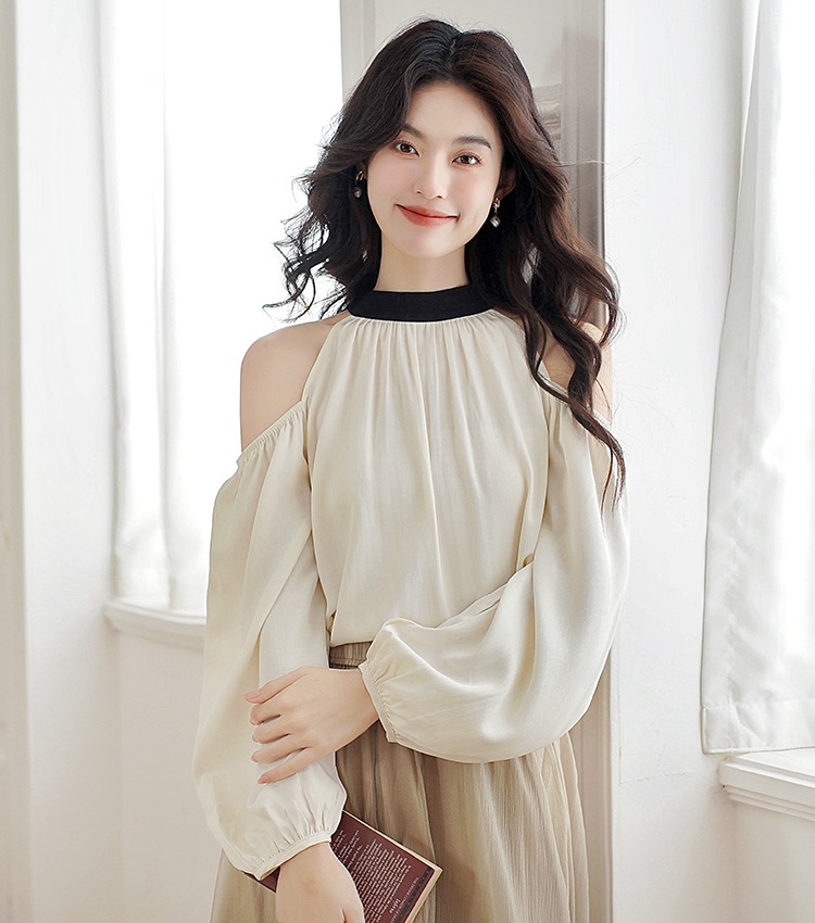 Long sleeve chiffon shirt France style tops for women