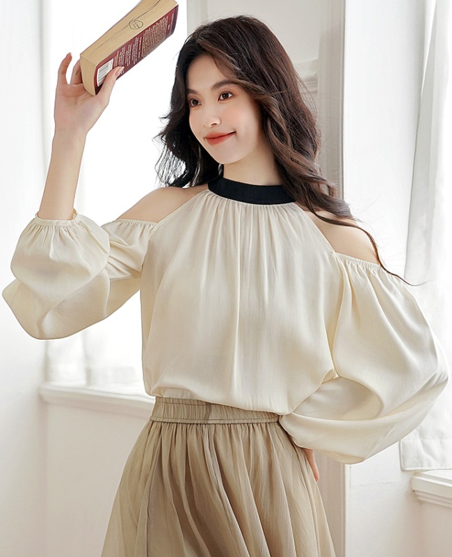 Long sleeve chiffon shirt France style tops for women