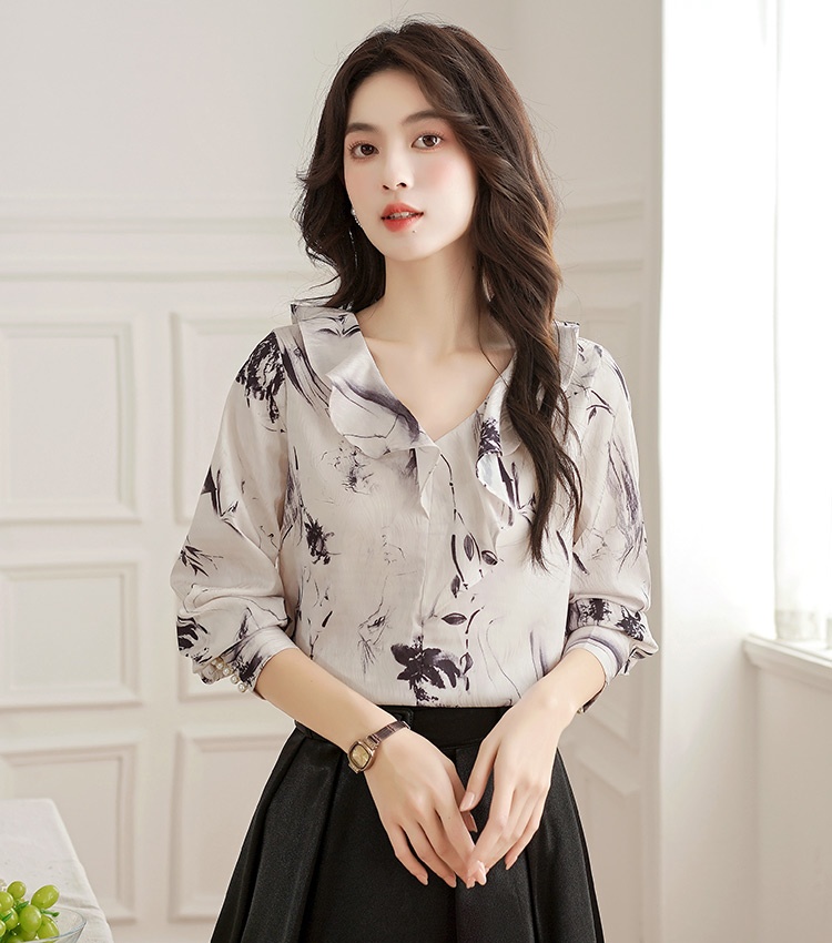 France style ink tops irregular Chinese style shirt for women