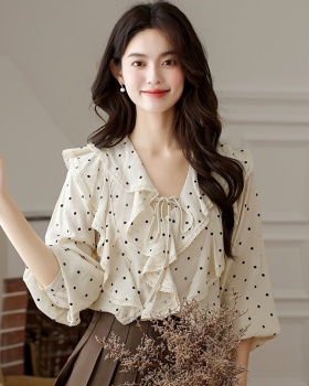 France style elegant shirt polka dot tops for women