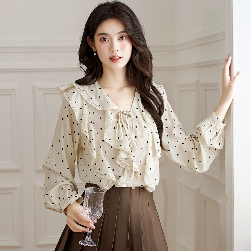 France style elegant shirt polka dot tops for women