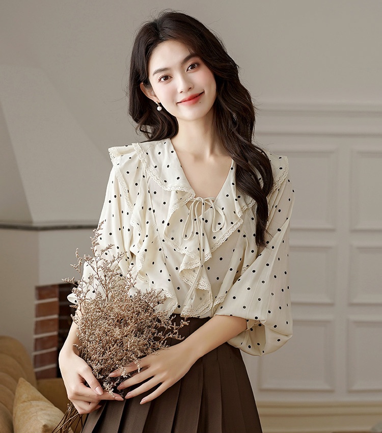 France style elegant shirt polka dot tops for women