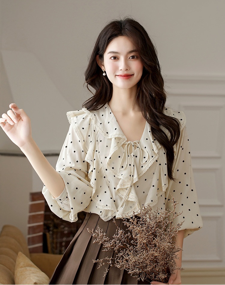 France style elegant shirt polka dot tops for women