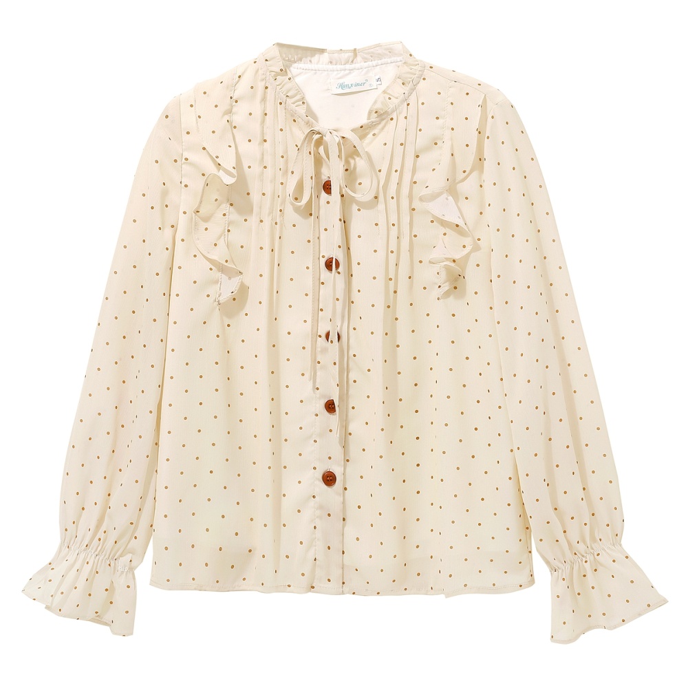 Commuting France style shirt polka dot tops for women