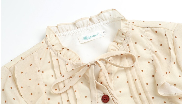 Commuting France style shirt polka dot tops for women