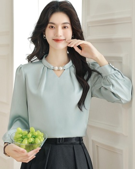 Niche satin shirt cstand collar France style tops for women