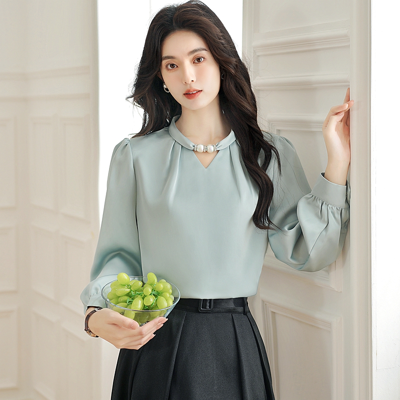 Niche satin shirt cstand collar France style tops for women