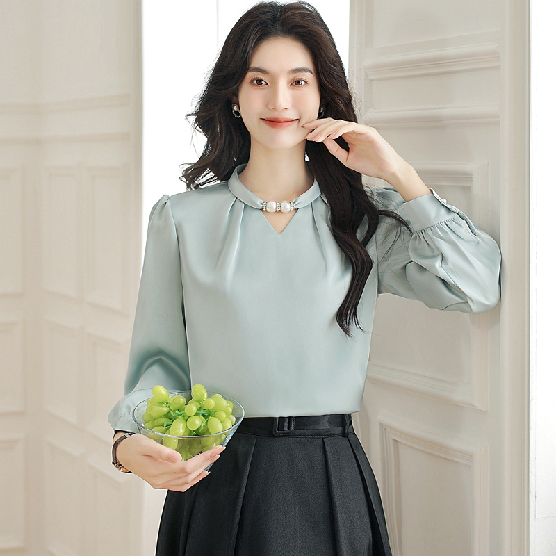 Niche satin shirt cstand collar France style tops for women