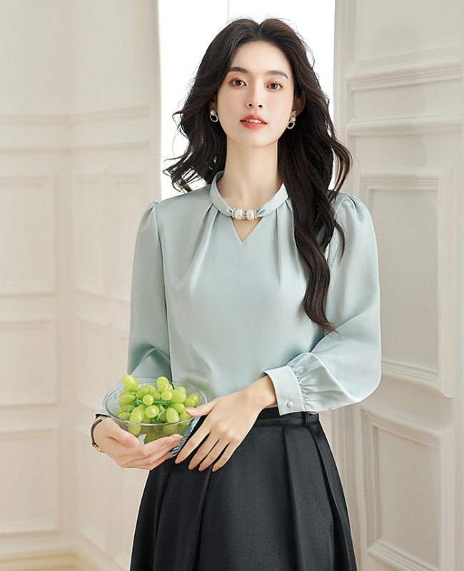 Niche satin shirt cstand collar France style tops for women