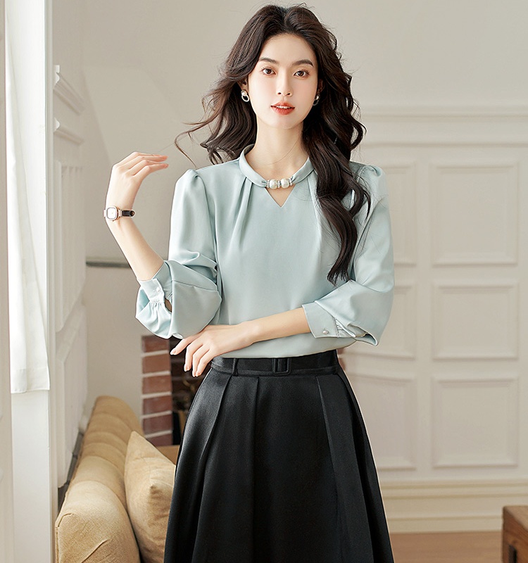 Niche satin shirt cstand collar France style tops for women