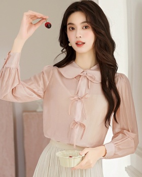 Lapel tender bow frenum autumn maiden long sleeve shirt