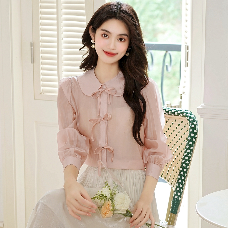 Lapel tender bow frenum autumn maiden long sleeve shirt