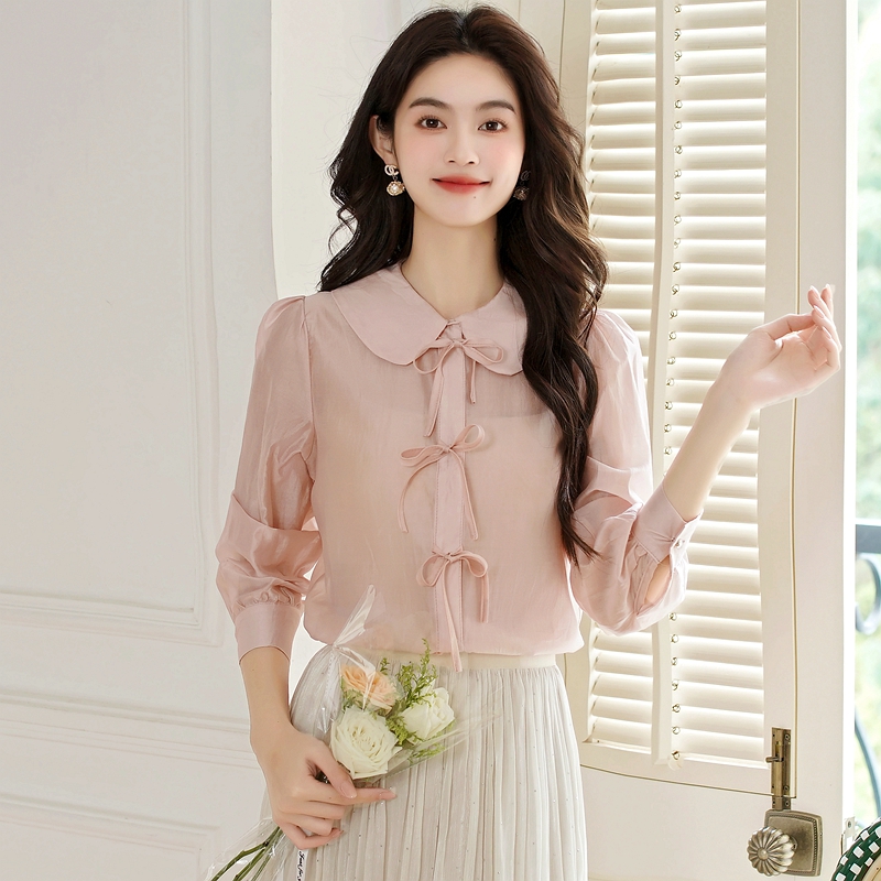 Lapel tender bow frenum autumn maiden long sleeve shirt