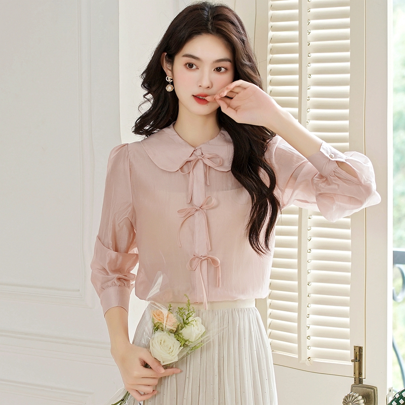 Lapel tender bow frenum autumn maiden long sleeve shirt