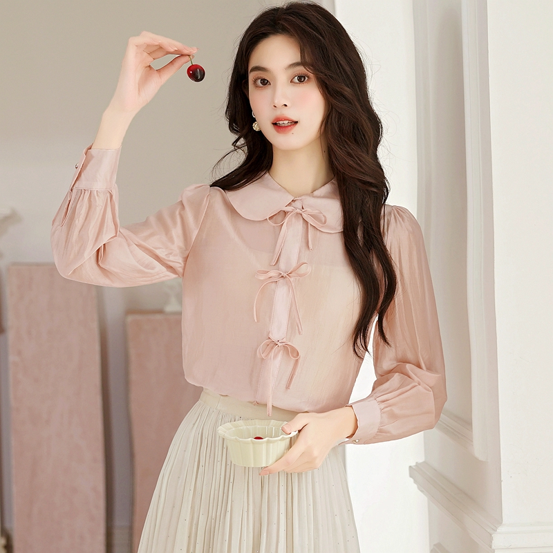 Lapel tender bow frenum autumn maiden long sleeve shirt