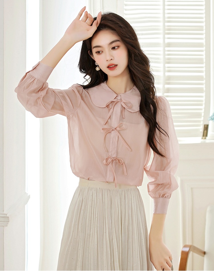 Lapel tender bow frenum autumn maiden long sleeve shirt