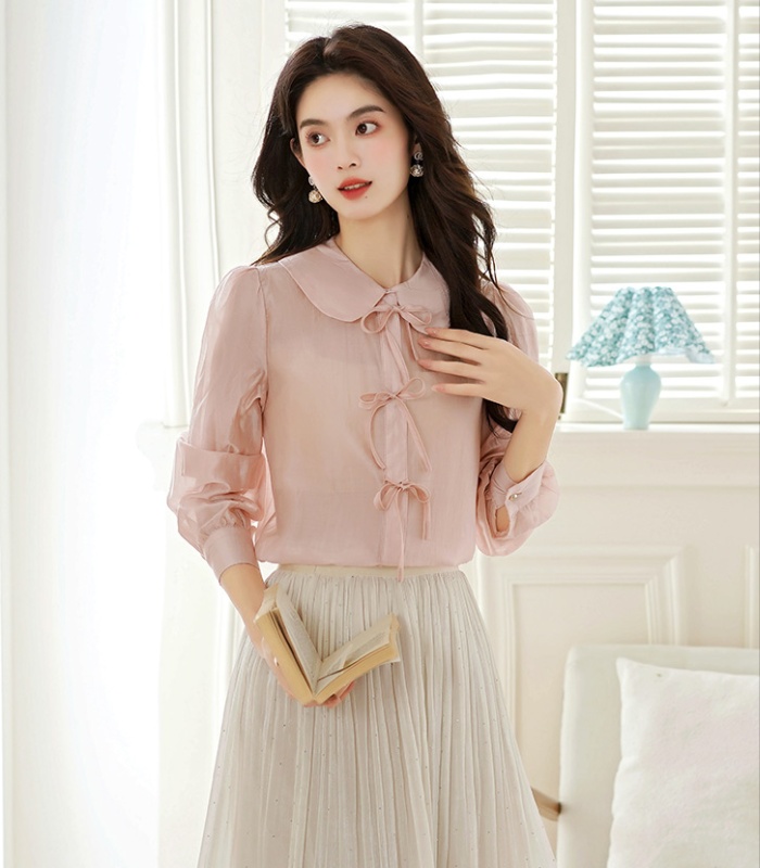 Lapel tender bow frenum autumn maiden long sleeve shirt