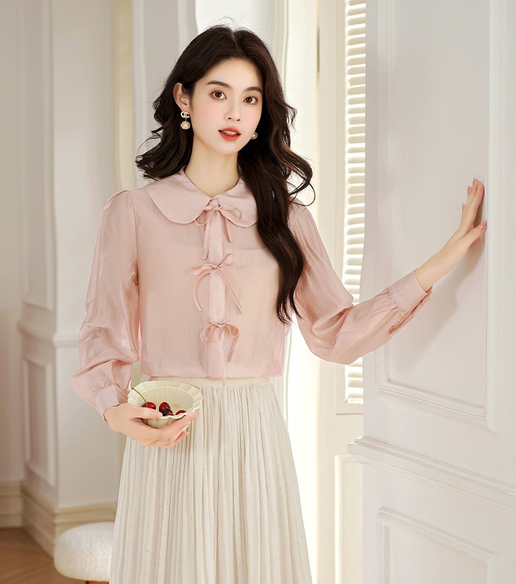 Lapel tender bow frenum autumn maiden long sleeve shirt