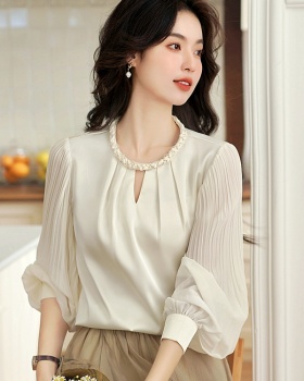 Spring crimp commuting shirt beads retro tops for women