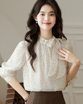 Sweet bandage tops polka dot bow chiffon shirt for women