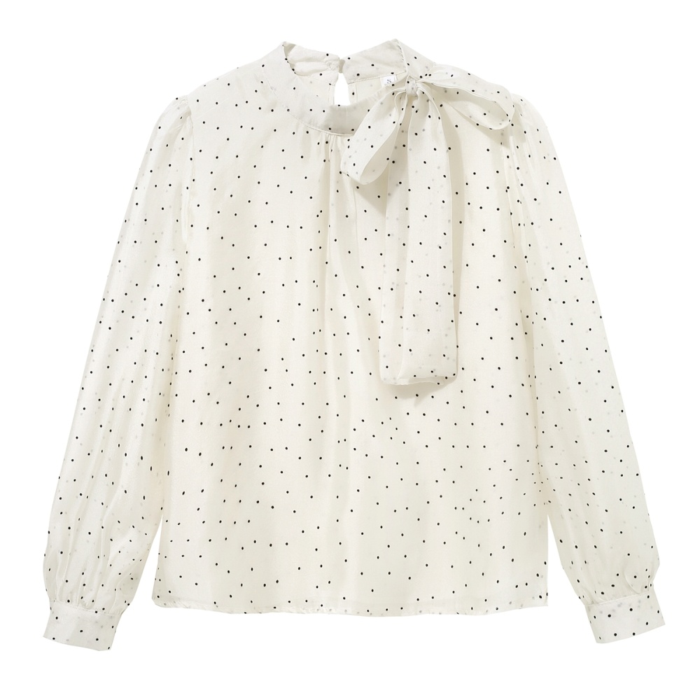 Sweet bandage tops polka dot bow chiffon shirt for women