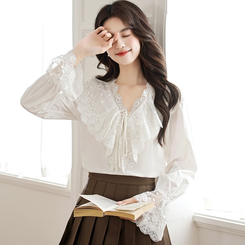 Lace France style tops spring and autumn shirt for women