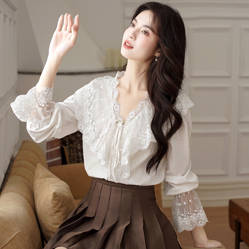 Lace France style tops spring and autumn shirt for women