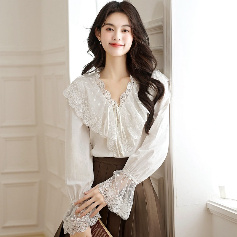 Lace France style tops spring and autumn shirt for women